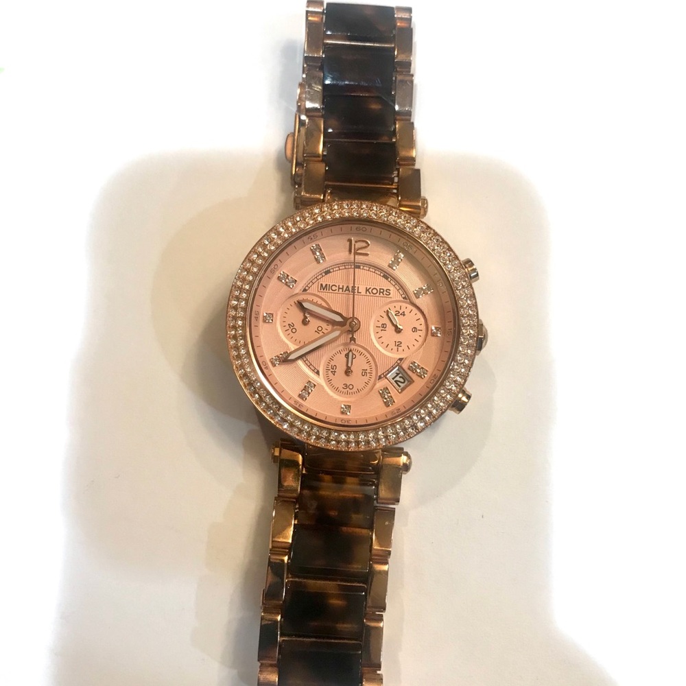 Michael Kors rose gold tortoise shell watch